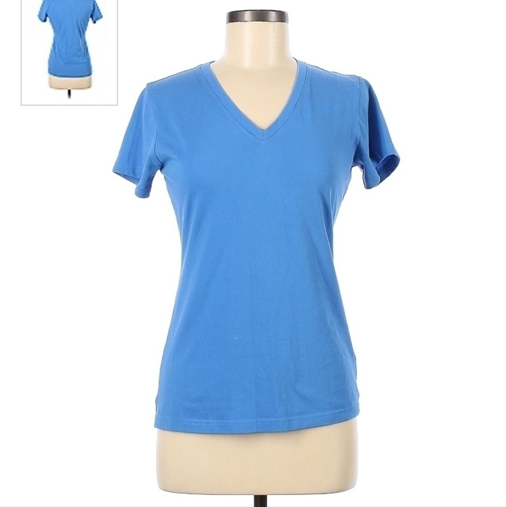 Nike Blue Dri Fit V Neck T-Shirt Women's Medium M Athletic Tee Activewear EUC